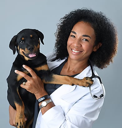 Tonya Gray DVM holding black and brown puppy
