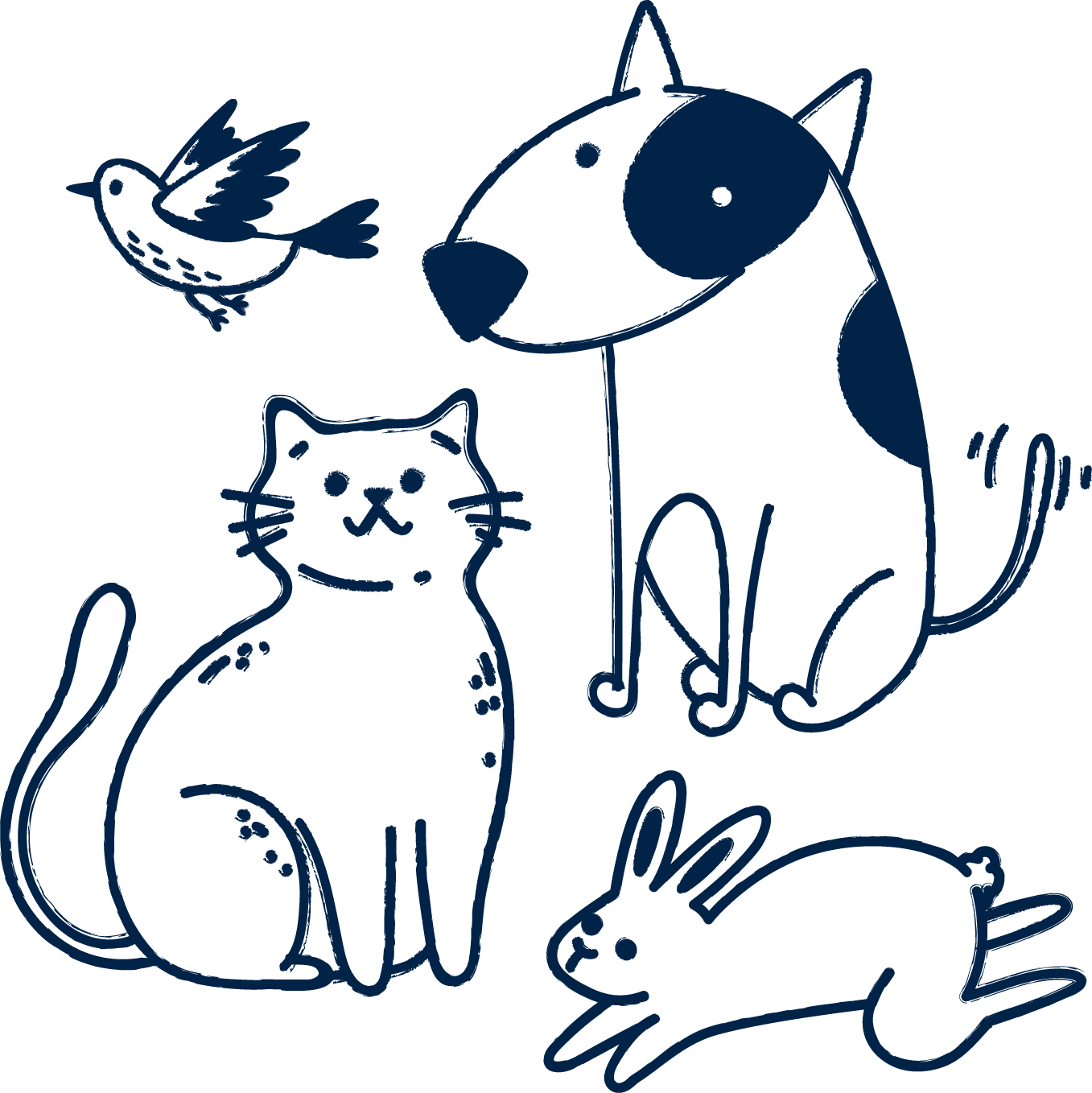 group of illustrated pets