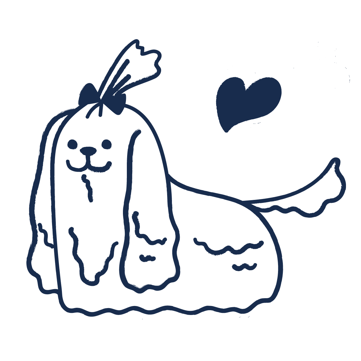 illustration of a shaggy dog with a bow in its hair