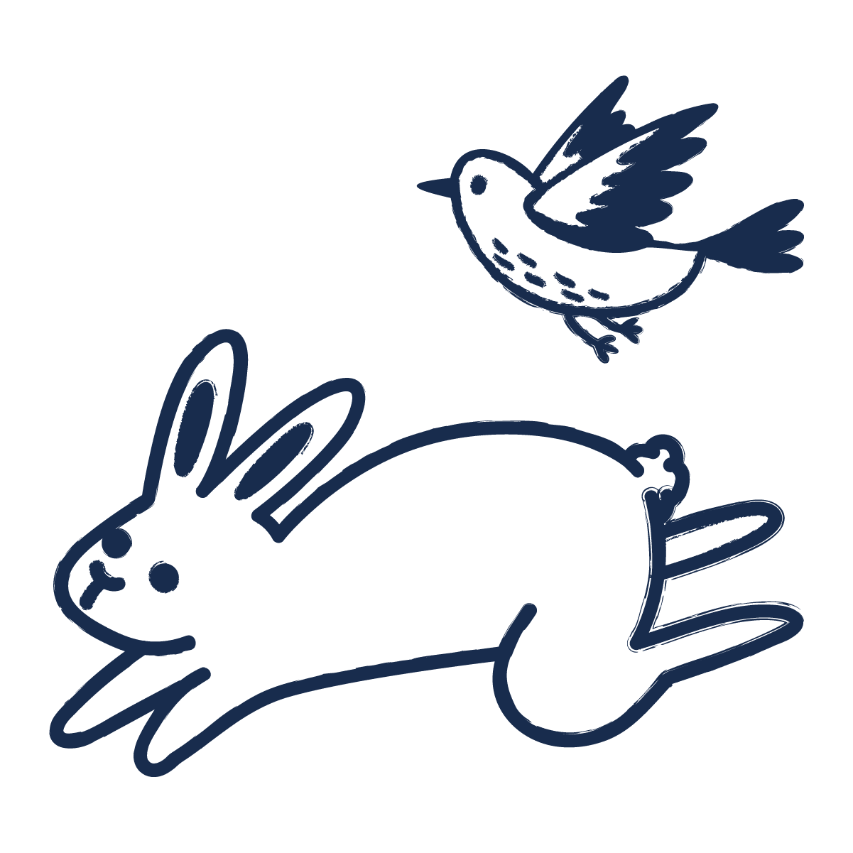 rabbit and bird blue illustration