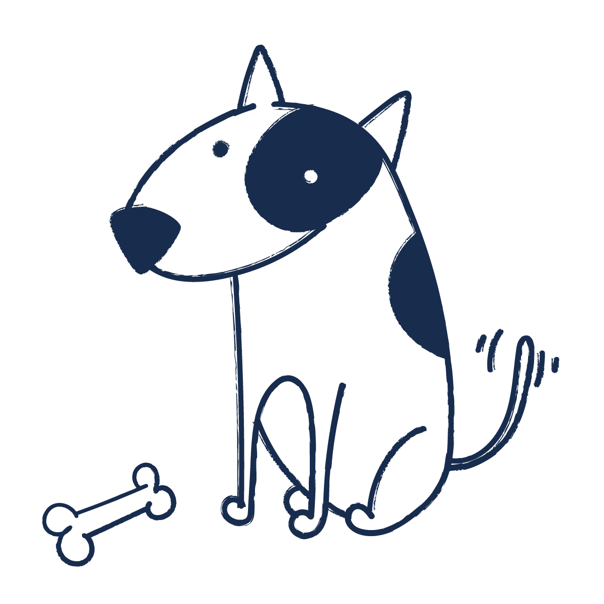 illustration of a speckled dog wagging its tail